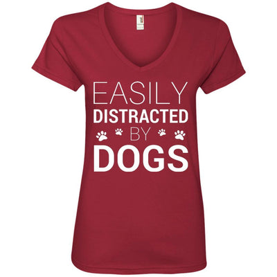 Easily Distracted By Dogs V-Neck Tee