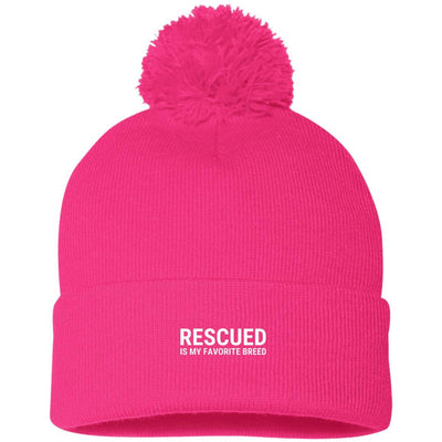 Rescued Is My Favorite Breed Knit Pom Beanie