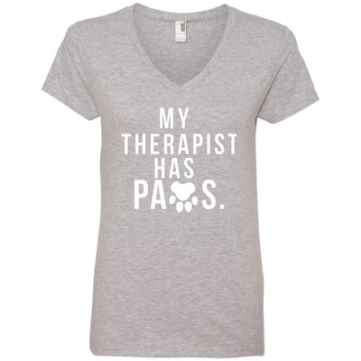 My Therapist Has Paws V-Neck Tee