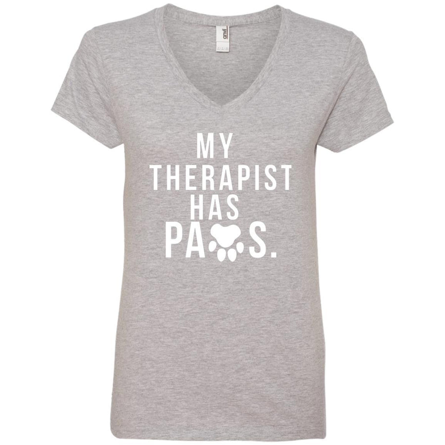 My Therapist Has Paws V-Neck Tee
