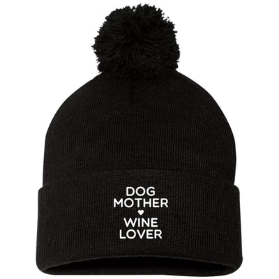 Dog Mother Wine Lover Knit Pom Beanie