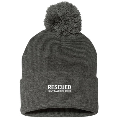 Rescued Is My Favorite Breed Knit Pom Beanie