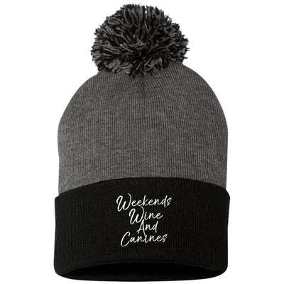 Weekends, Wine And Canines Knit Pom Beanie