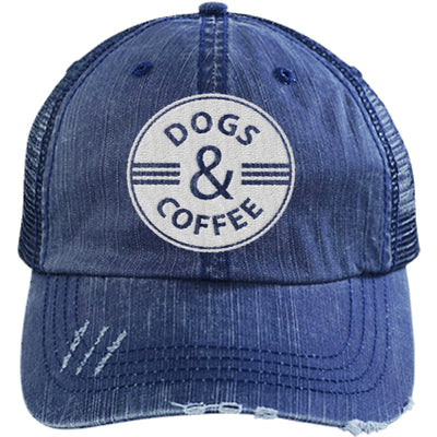 Dogs & Coffee Distressed Trucker Cap