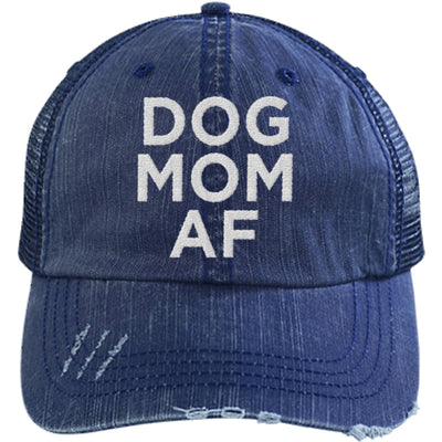 DOG MOM AF DISTRESSED TRUCKER HAT