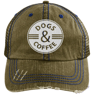 Dogs & Coffee Distressed Trucker Cap