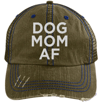 DOG MOM AF DISTRESSED TRUCKER HAT