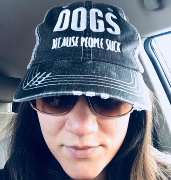 DOGS BECAUSE PEOPLE SUCK DISTRESSED TRUCKER CAP