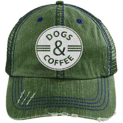 Dogs & Coffee Distressed Trucker Cap