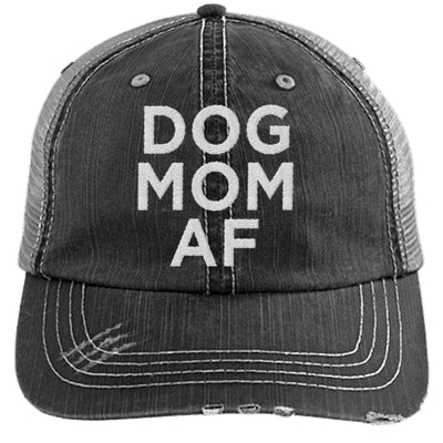 DOG MOM AF DISTRESSED TRUCKER HAT