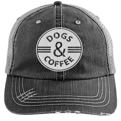 Dogs & Coffee Distressed Trucker Cap