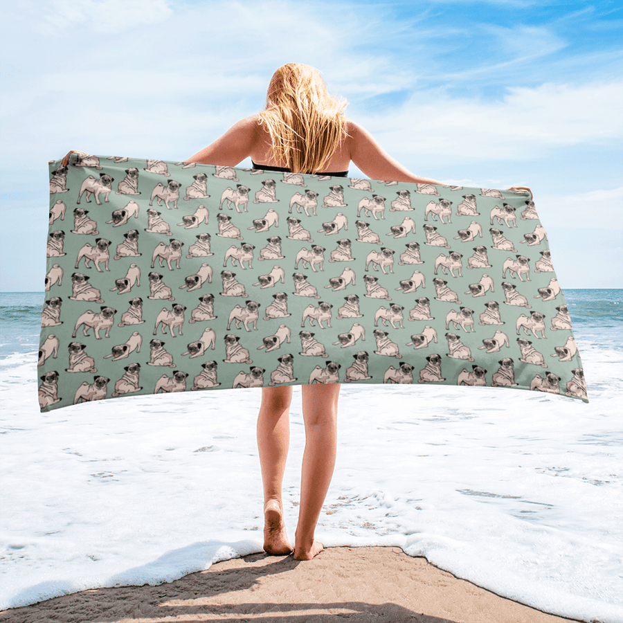 Playful Pugs Beach Towel