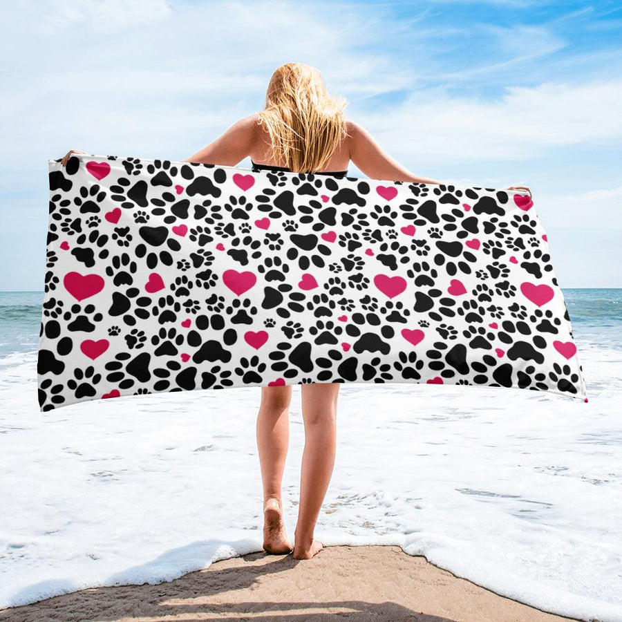 I Heart Paws Beach Towel