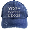 Yoga Coffee & Dogs Distressed Trucker Cap